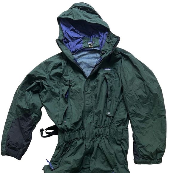 Vintage PATAGONIA Dark Green One Piece Hooded Snow / Ski Suit - Size Large Women - Picture 3 of 13
